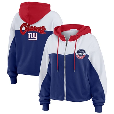 Women's WEAR by Erin Andrews Royal/White New York Giants Color Block Full-Zip Hoodie