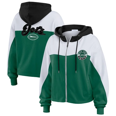 Women's WEAR by Erin Andrews Green/White New York Jets Color Block Full-Zip Hoodie