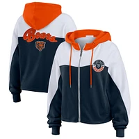 Women's WEAR by Erin Andrews Navy/White Chicago Bears Color Block Full-Zip Hoodie