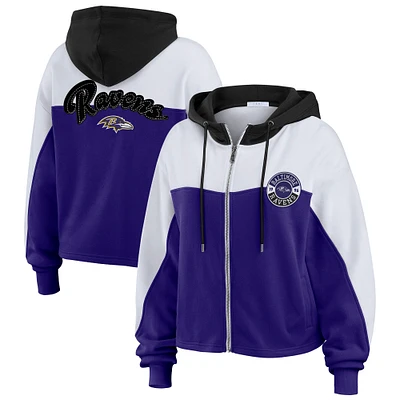 Women's WEAR by Erin Andrews Purple/White Baltimore Ravens Color Block Full-Zip Hoodie