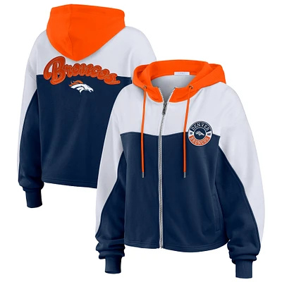 Women's WEAR by Erin Andrews Navy/White Denver Broncos Color Block Full-Zip Hoodie