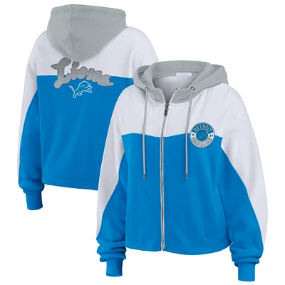 Women's WEAR by Erin Andrews Blue/White Detroit Lions Color Block Full-Zip Hoodie