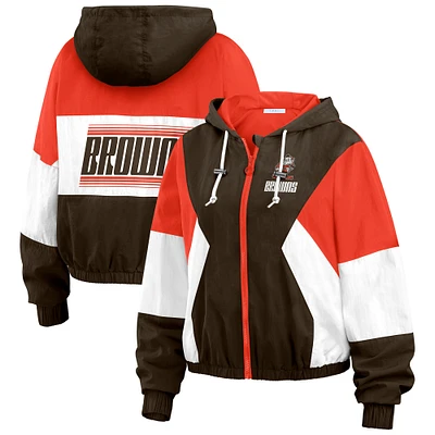 Women's WEAR by Erin Andrews Brown/Orange Cleveland Browns Color Block Full-Zip Windbreaker Jacket