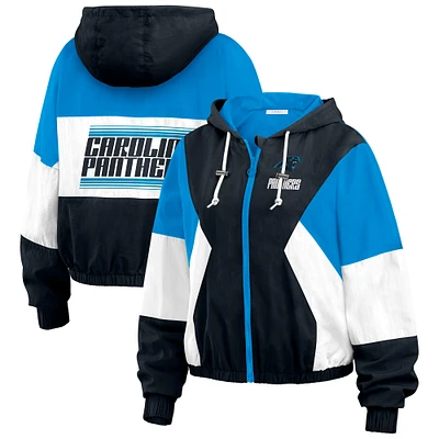 Women's WEAR by Erin Andrews Black/Blue Carolina Panthers Color Block Full-Zip Windbreaker Jacket