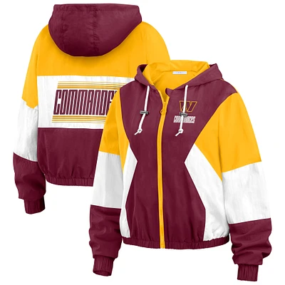 Women's WEAR by Erin Andrews Burgundy/Yellow Washington Commanders Color Block Full-Zip Windbreaker Jacket