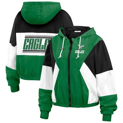 Women's WEAR by Erin Andrews Kelly Green/Black Philadelphia Eagles Color Block Full-Zip Windbreaker Jacket