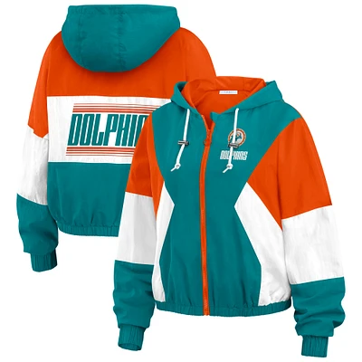 Women's WEAR by Erin Andrews Aqua/Navy Miami Dolphins Color Block Full-Zip Windbreaker Jacket