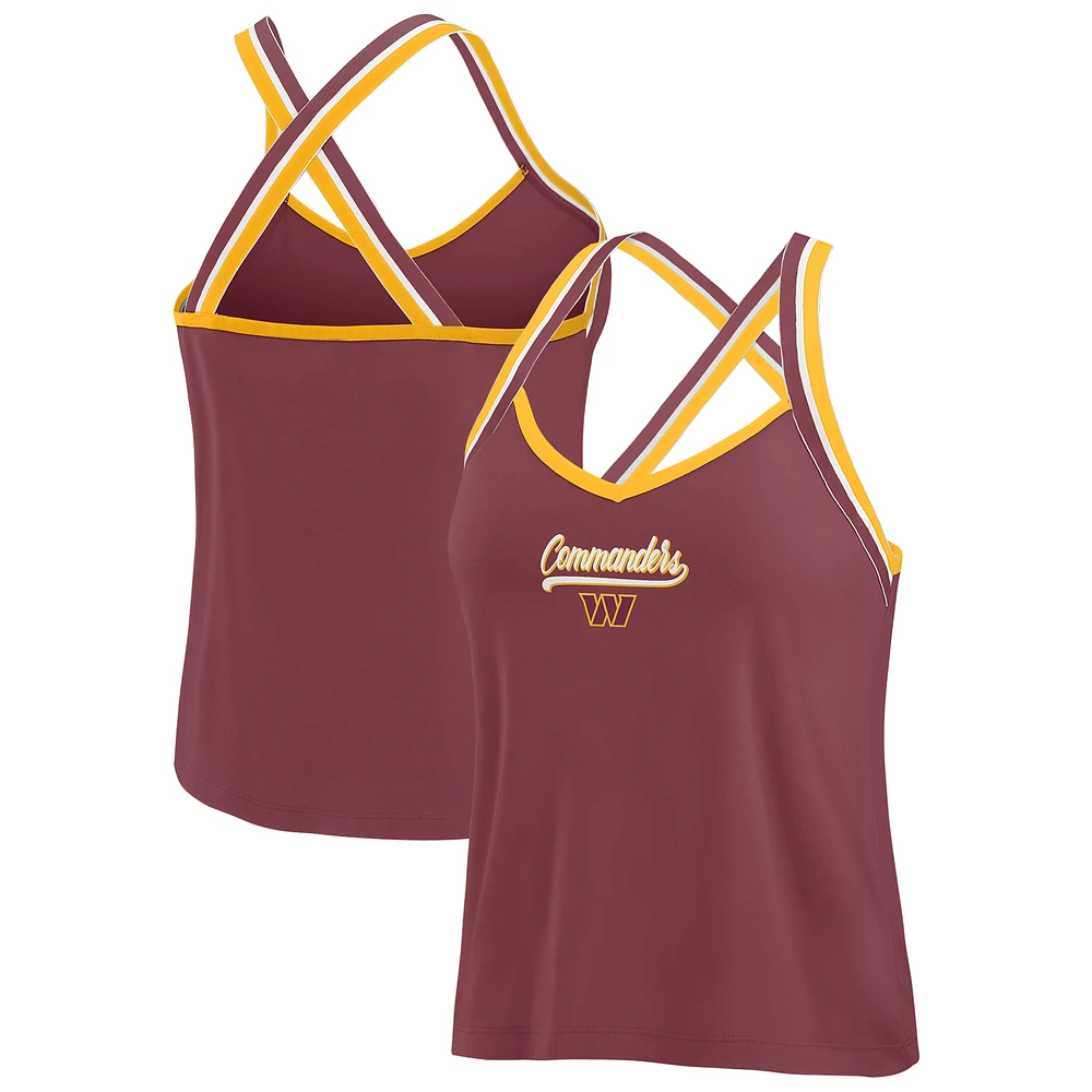 Women's WEAR by Erin Andrews Burgundy Washington Commanders Cross Strap Tri-Blend Tank Top