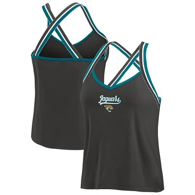 Women's WEAR by Erin Andrews Black Jacksonville Jaguars Cross Strap Tri-Blend Tank Top