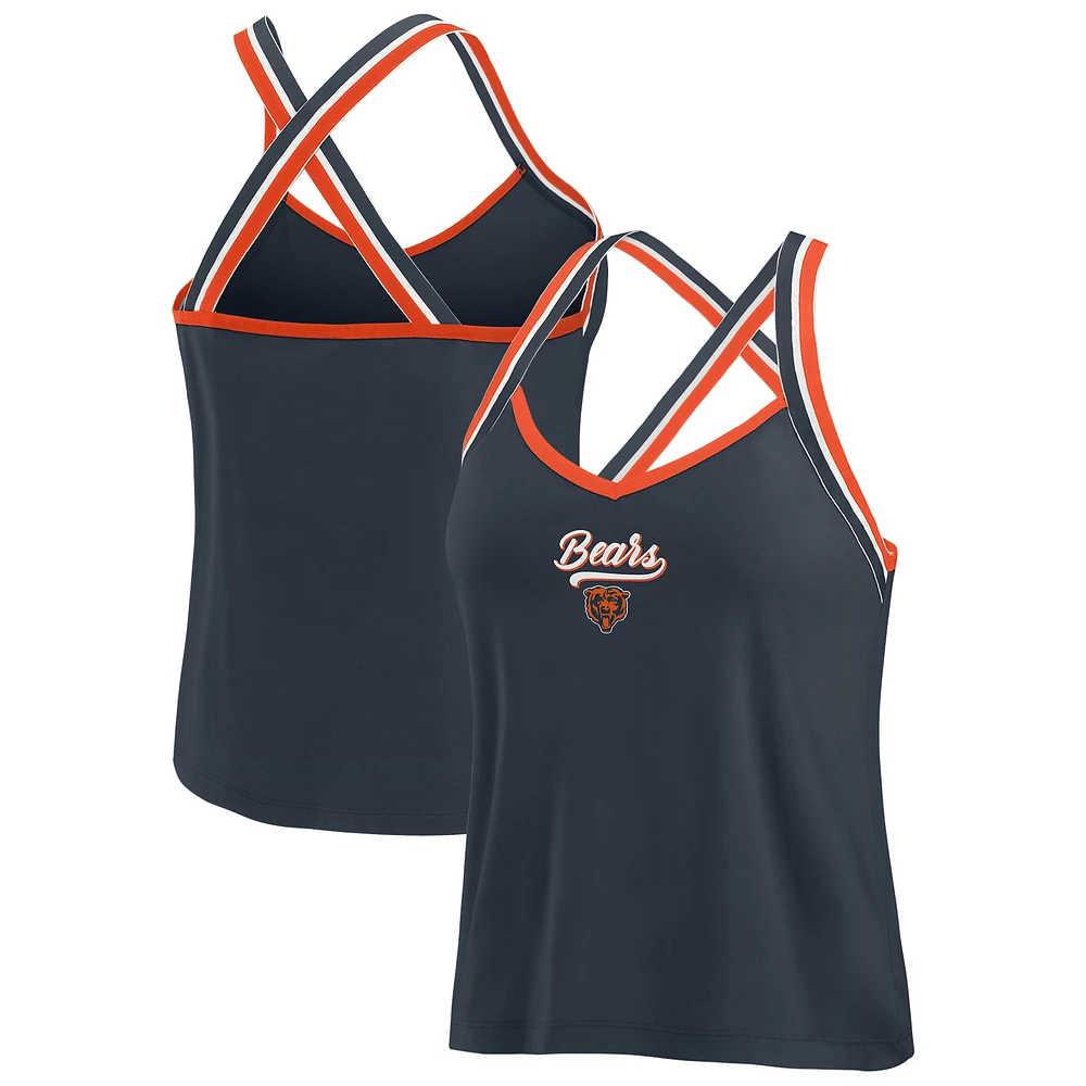 Women's WEAR by Erin Andrews Navy Chicago Bears Cross Strap Tri-Blend Tank Top