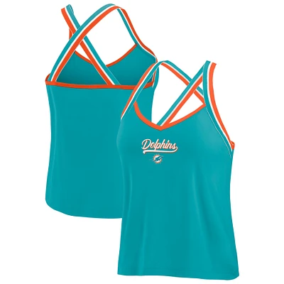 Women's WEAR by Erin Andrews Aqua Miami Dolphins Cross Strap Tri-Blend Tank Top