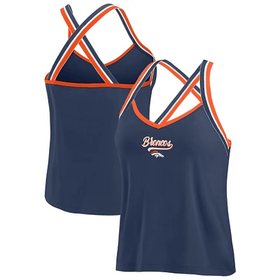 Women's WEAR by Erin Andrews Navy Denver Broncos Cross Strap Tri-Blend Tank Top