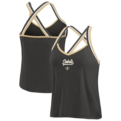 Women's WEAR by Erin Andrews Black New Orleans Saints Cross Strap Tri-Blend Tank Top