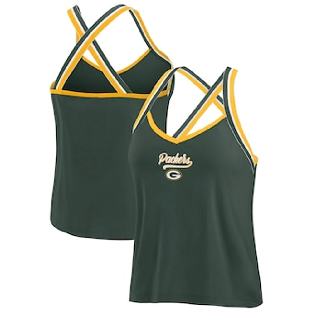 Women's WEAR by Erin Andrews Green Bay Packers Cross Strap Tri-Blend Tank Top