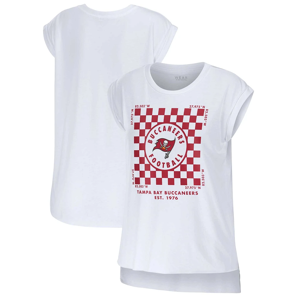 Women's WEAR by Erin Andrews White Tampa Bay Buccaneers Checker Muscle Tank Top