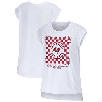 Women's WEAR by Erin Andrews White Tampa Bay Buccaneers Checker Muscle Tank Top