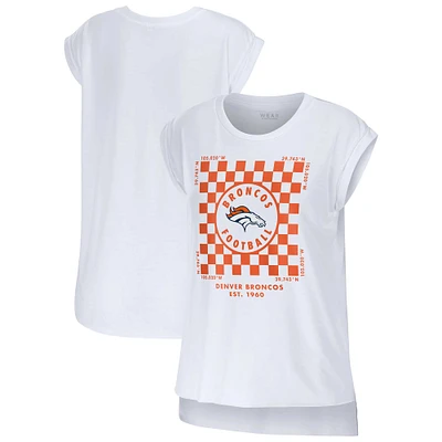 Women's WEAR by Erin Andrews White Denver Broncos Checker Muscle Tank Top