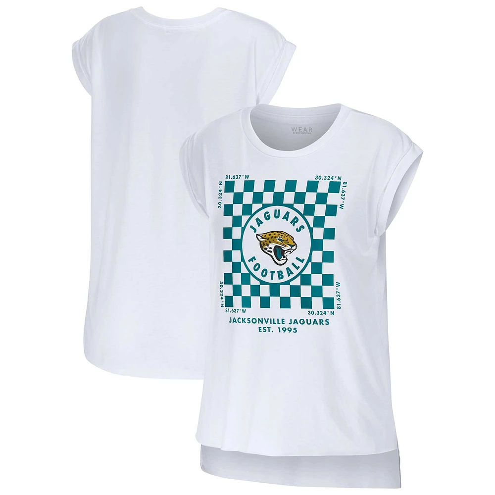 Women's WEAR by Erin Andrews White Jacksonville Jaguars Checker Muscle Tank Top