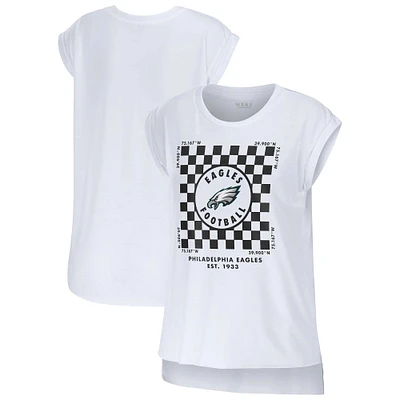 Women's WEAR by Erin Andrews White Philadelphia Eagles Checker Muscle Tank Top