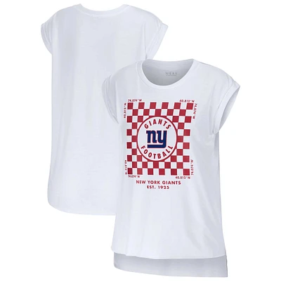 Women's WEAR by Erin Andrews White New York Giants Checker Muscle Tank Top