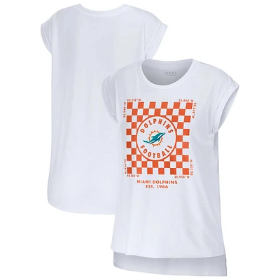 Women's WEAR by Erin Andrews White Miami Dolphins Checker Muscle Tank Top