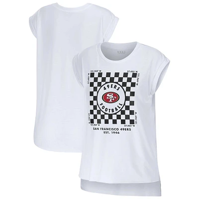 Women's WEAR by Erin Andrews White San Francisco 49ers Checker Muscle Tank Top