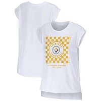 Women's WEAR by Erin Andrews White Pittsburgh Steelers Checker Muscle Tank Top