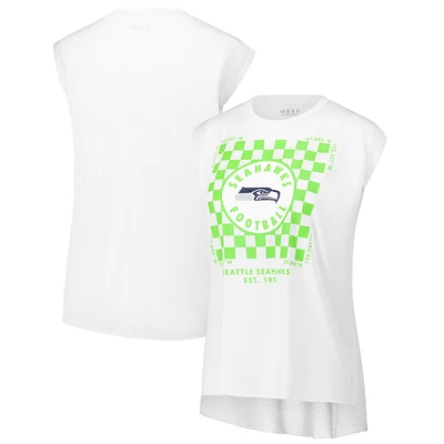 Women's WEAR by Erin Andrews White Seattle Seahawks Checker Muscle Tank Top