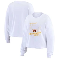 Women's WEAR by Erin Andrews White Washington Commanders Postcard Cropped Long Sleeve Top