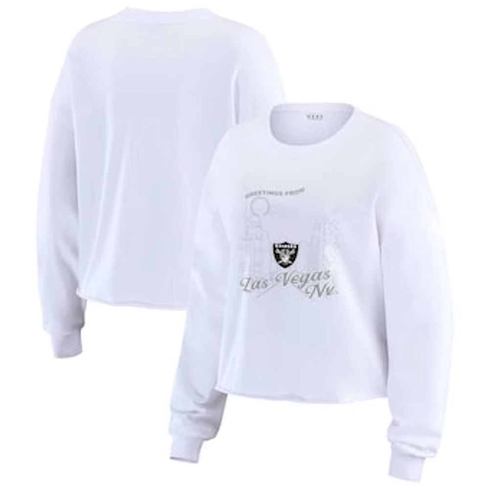 Women's WEAR by Erin Andrews White Las Vegas Raiders Postcard Cropped Long Sleeve Top