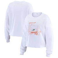 Women's WEAR by Erin Andrews White Miami Dolphins Postcard Cropped Long Sleeve Top