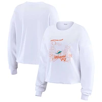 Women's WEAR by Erin Andrews White Miami Dolphins Postcard Cropped Long Sleeve Top