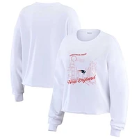 Women's WEAR by Erin Andrews White New England Patriots Postcard Cropped Long Sleeve Top