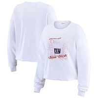 Women's WEAR by Erin Andrews White New York Giants Postcard Cropped Long Sleeve Top