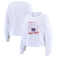 Women's WEAR by Erin Andrews White New York Giants Postcard Cropped Long Sleeve Top