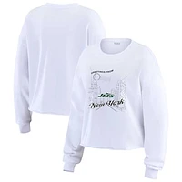 Women's WEAR by Erin Andrews White New York Jets Postcard Cropped Long Sleeve Top