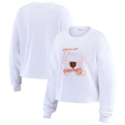 Women's WEAR by Erin Andrews White Chicago Bears Postcard Cropped Long Sleeve Top