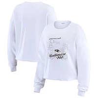 Women's WEAR by Erin Andrews White Baltimore Ravens Postcard Cropped Long Sleeve Top