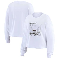 Women's WEAR by Erin Andrews White Baltimore Ravens Postcard Cropped Long Sleeve Top