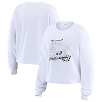 Women's WEAR by Erin Andrews White Philadelphia Eagles Postcard Cropped Long Sleeve Top