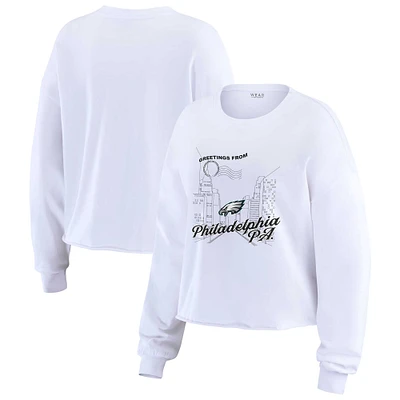 Women's WEAR by Erin Andrews White Philadelphia Eagles Postcard Cropped Long Sleeve Top