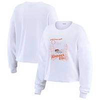 Women's WEAR by Erin Andrews White Denver Broncos Postcard Cropped Long Sleeve Top