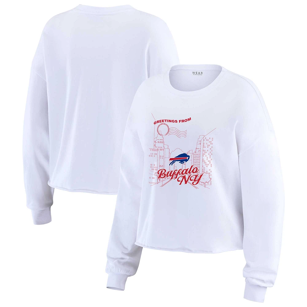 Women's WEAR by Erin Andrews White Buffalo Bills Postcard Cropped Long Sleeve Top