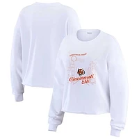 Women's WEAR by Erin Andrews White Cincinnati Bengals Postcard Cropped Long Sleeve Top