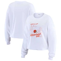 Women's WEAR by Erin Andrews White Cleveland Browns Postcard Cropped Long Sleeve Top