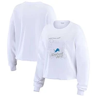 Women's WEAR by Erin Andrews White Detroit Lions Postcard Cropped Long Sleeve Top