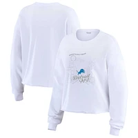 Women's WEAR by Erin Andrews White Detroit Lions Postcard Cropped Long Sleeve Top