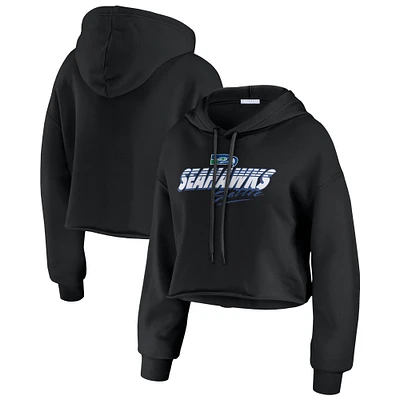 Women's WEAR by Erin Andrews Black Seattle Seahawks Prime Cropped Pullover Hoodie