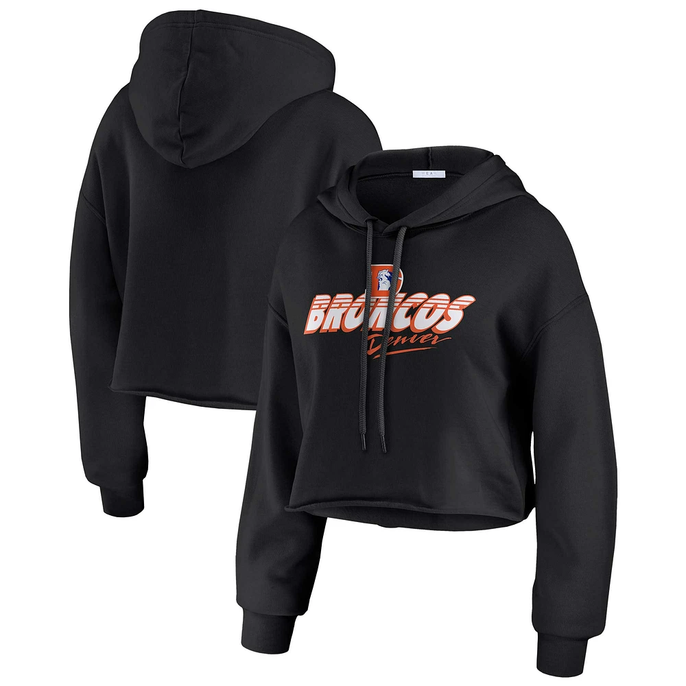 Women's WEAR by Erin Andrews Black Denver Broncos Prime Cropped Pullover Hoodie