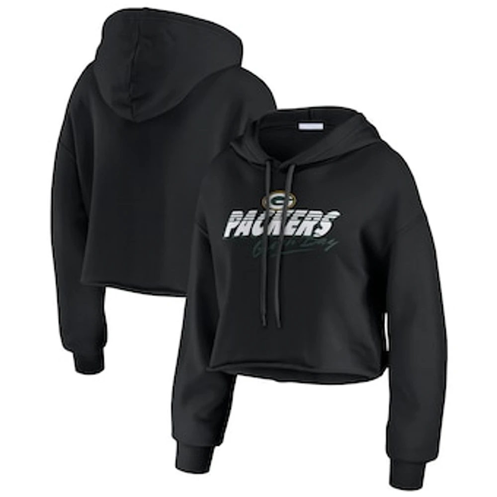 Women's WEAR by Erin Andrews Black Green Bay Packers Prime Cropped Pullover Hoodie